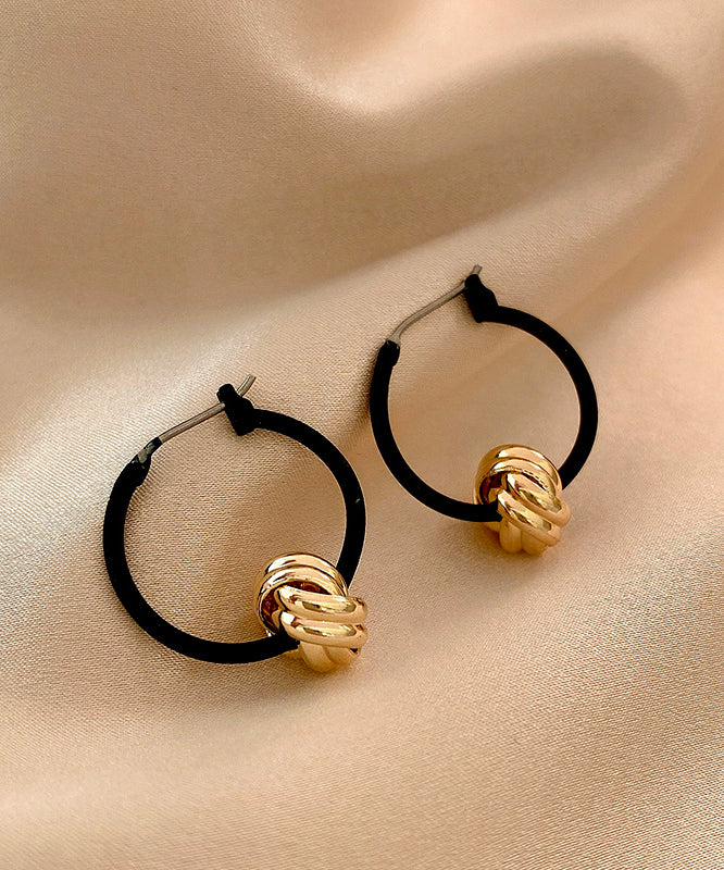 Simple Black Copper Overgild Hoop Earrings