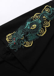 Simple Black Embroideried Solid Cotton Men T Shirt Summer