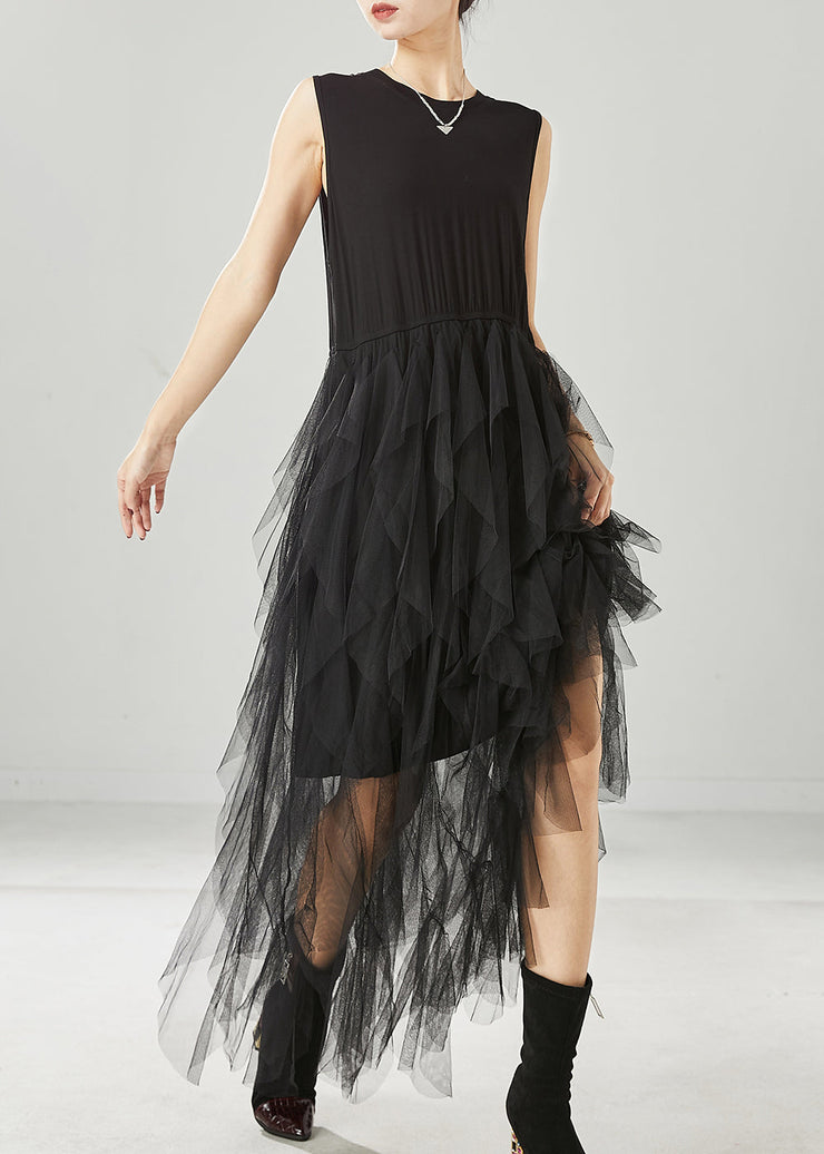 Simple Black Exra Large Hem Tulle Beach Dresses Sleeveless