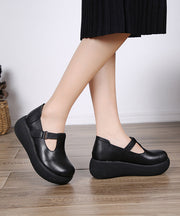 Simple Black Flats Buckle Strap Platform Flat Shoes