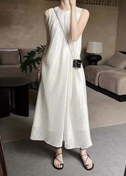 Simple Black O Neck Wrinkled Silk Long Dress Sleeveless