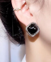 Simple Black Overgild Crystal Zircon Hoop Earrings