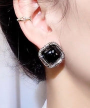 Simple Black Overgild Crystal Zircon Hoop Earrings