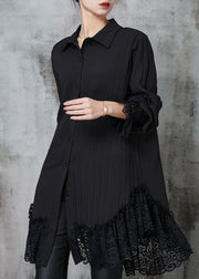 Simple Black Oversized Patchwork Lace Chiffon Dresses Spring