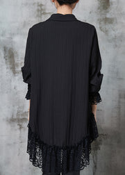 Simple Black Oversized Patchwork Lace Chiffon Dresses Spring