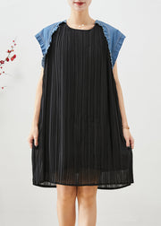 Simple Black Oversized Patchwork Pleated Dresses Summer