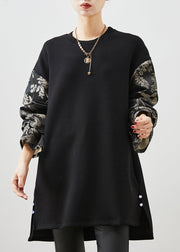 Simple Black Oversized Patchwork Print Cotton Dress Spring