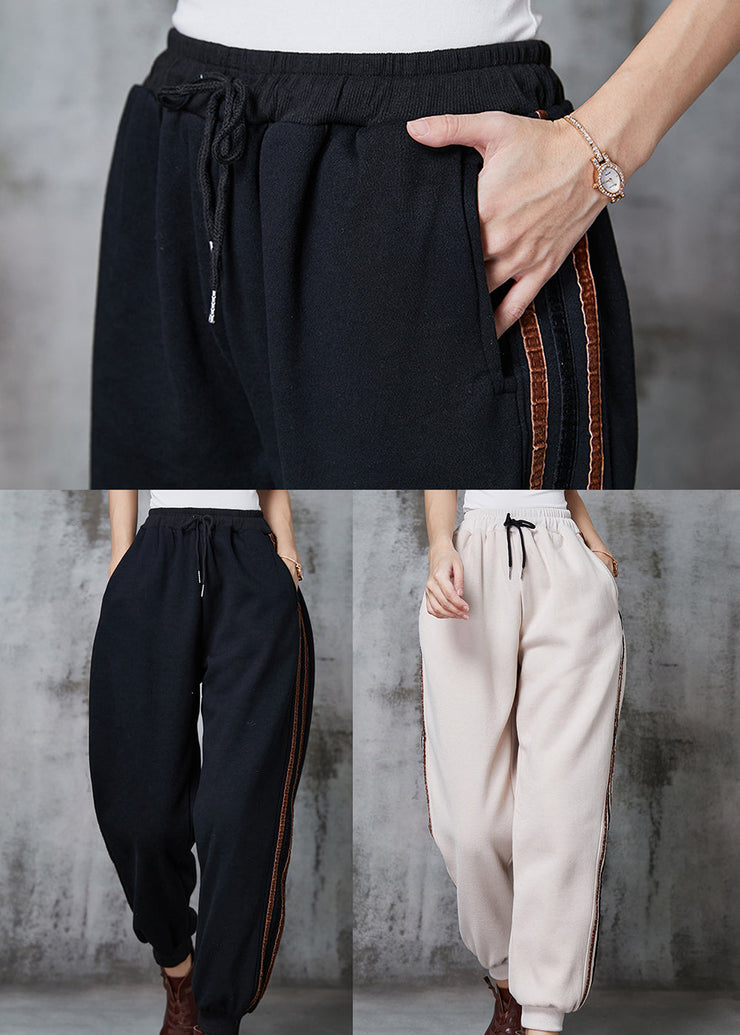 Simple Black Oversized Warm Fleece Harem Pants Winter