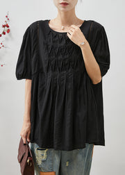 Simple Black Oversized Wrinkled Cotton Tanks Summer