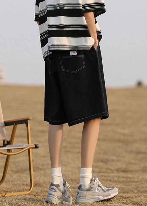 Simple Black Pockets High Waist Men Shorts Summer