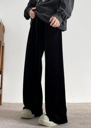 Simple Black Pockets Solid Warm Fleece Velour Men Pants Spring