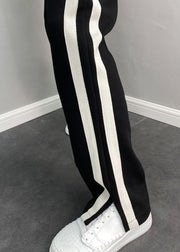 Simple Black Pockets Striped Patchwork Cotton Men Pants Summer