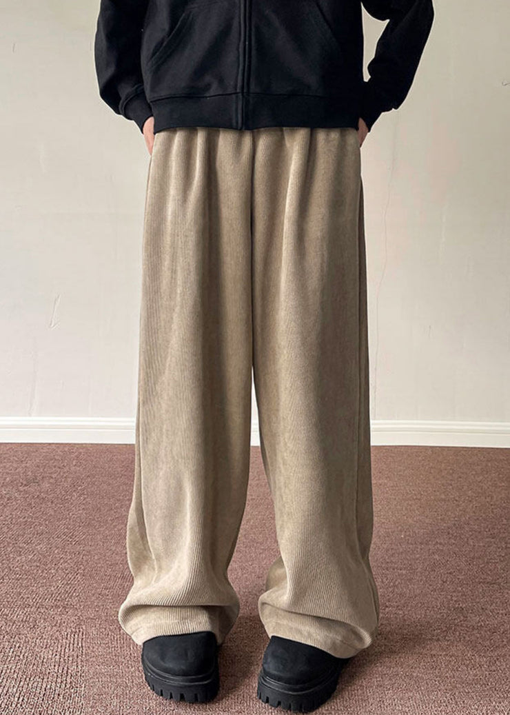 Simple Black Pockets Thick Corduroy Men Wide Leg Pants Spring