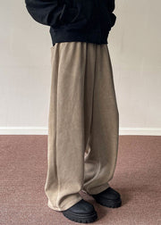 Simple Black Pockets Thick Corduroy Men Wide Leg Pants Spring