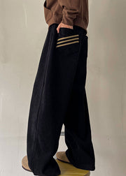 Simple Black Pockets Thick Corduroy Men Wide Leg Pants Spring