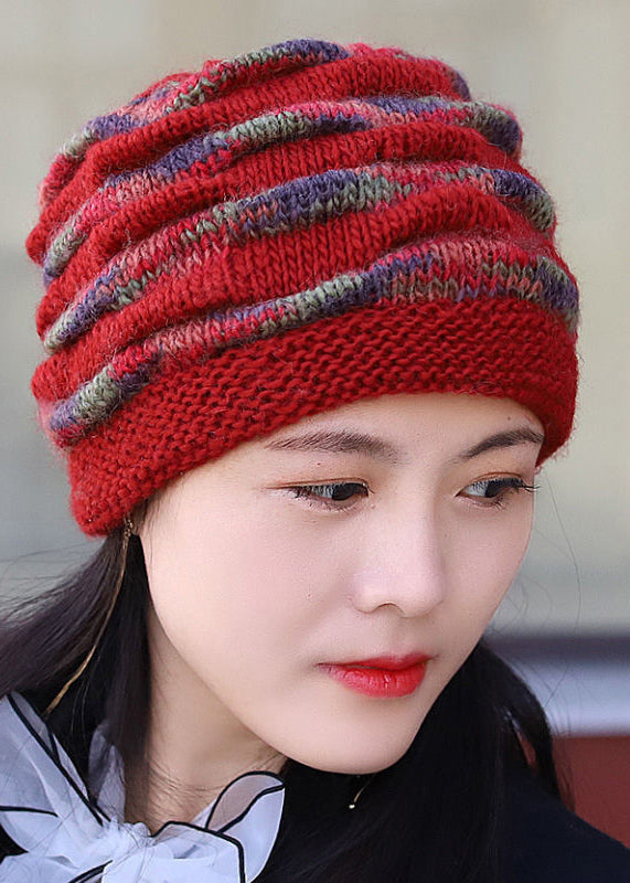 Simple Black Striped Warm Knit Bonnie Hat