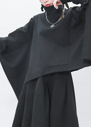 Simple Black Turtleneck Patchwork Top Batwing Sleeve