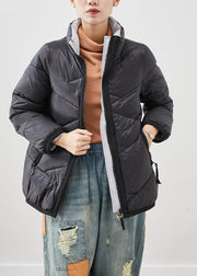 Simple Black Zip Up Duck Down Down Coats Winter