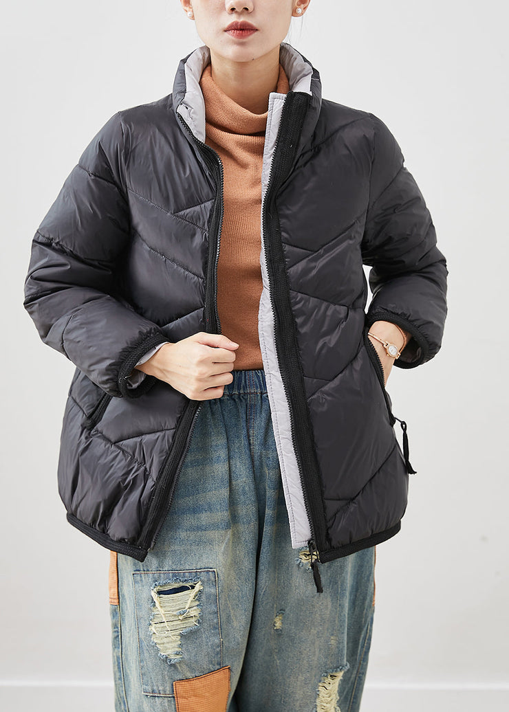 Simple Black Zip Up Duck Down Down Coats Winter