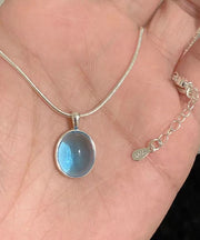 Simple Blue Alloy Gem Stone Pendant Necklace