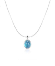 Simple Blue Alloy Gem Stone Pendant Necklace