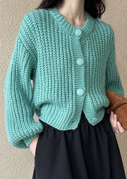 Simple Blue Button Cozy Cotton Knit Cardigan Long Sleeve