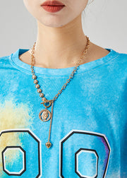 Simple Blue Oversized Tie Dye Cotton Tops Summer