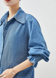 Simple Blue Peter Pan Collar Denim Coats Petal Sleeve