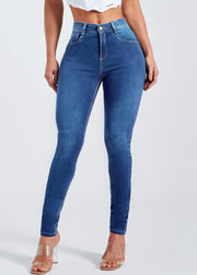 Simple Blue Pockets High Waist Denim Pants Summer