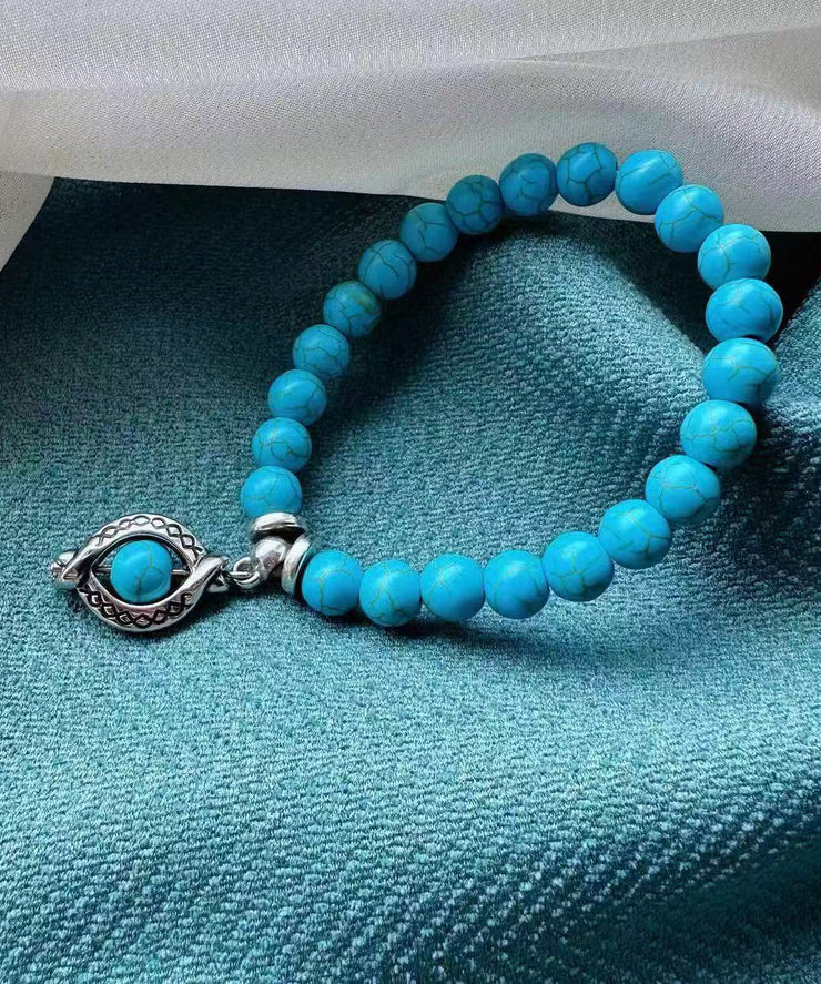 Simple Blue Stainless Steel Turquoise Charm Bracelet