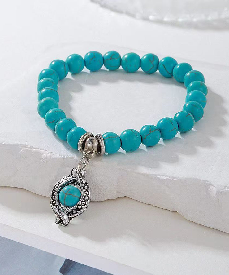 Simple Blue Stainless Steel Turquoise Charm Bracelet