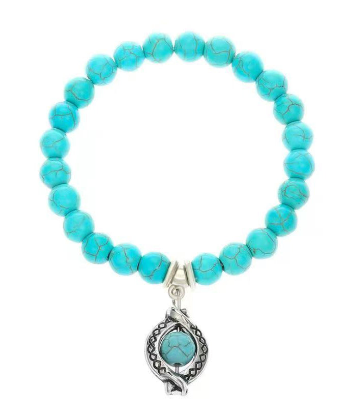 Simple Blue Stainless Steel Turquoise Charm Bracelet