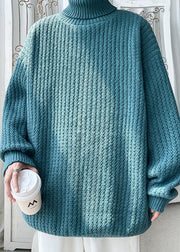 Simple Blue Turtleneck Solid Cozy Knit Mens Sweater Winter