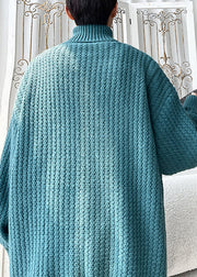 Simple Blue Turtleneck Solid Cozy Knit Mens Sweater Winter