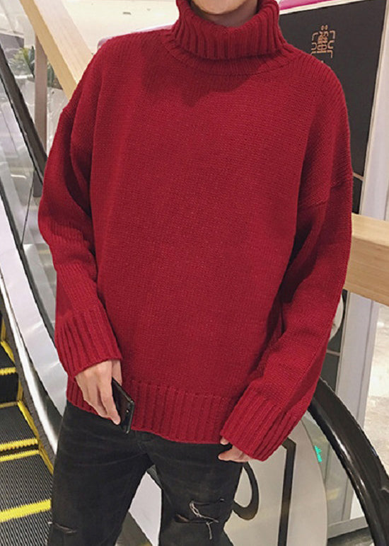 Simple Caramel Turtleneck Solid Knit Men Sweaters Winter