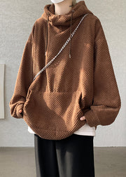 Simple Coffee Hooded Pockets Corduroy Men Sweatshirt Fall