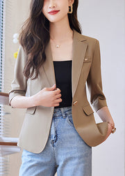 Simple Coffee Notched Spandex Jacket Half Sleeve