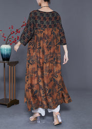 Simple Coffee Oversized Patchwork Exra Large Hem Silk Long Dress Summer