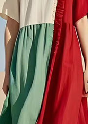 Simple Colorblock Oversized Patchwork Wrinkled Cotton Long Dresses Summer