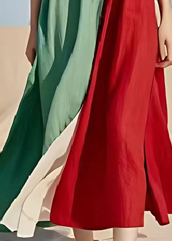 Simple Colorblock Oversized Patchwork Wrinkled Cotton Long Dresses Summer