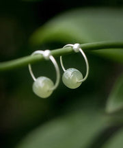 Simple Cyan Sterling Silver Inlaid Jade Hoop Earrings