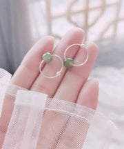 Simple Cyan Sterling Silver Inlaid Jade Hoop Earrings