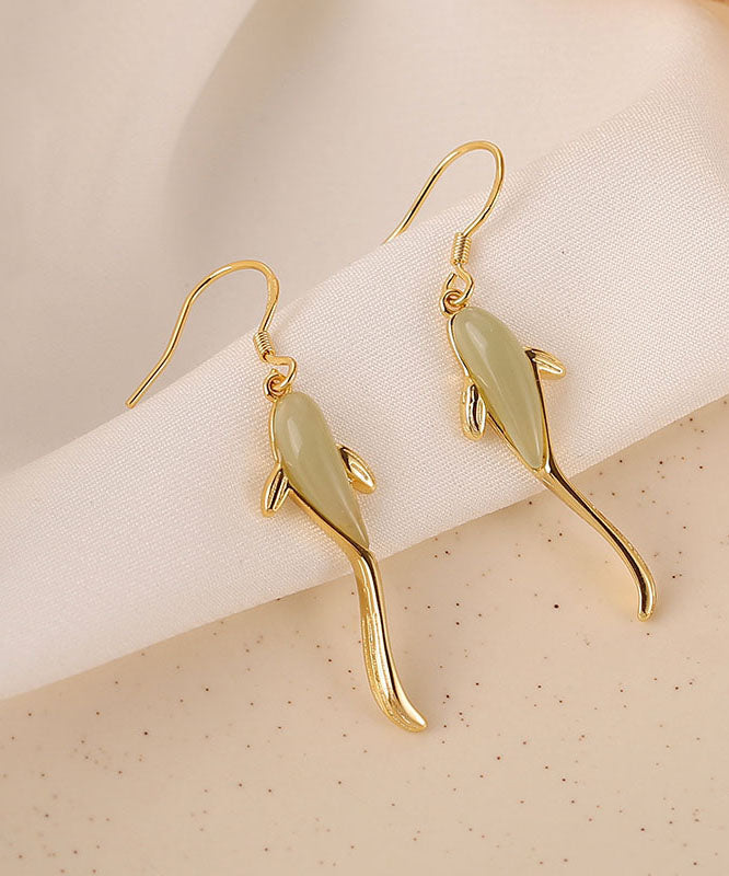 Simple Cyan Sterling Silver Overgild Jade Goldfish Drop Earrings