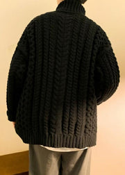 Simple Dark Gray Cozy Cotton Cable Knit Men Sweaters Turtleneck Winter