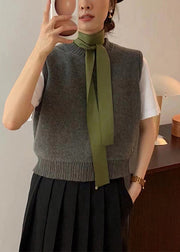 Simple Dark Gray O Neck Patchwork Knit Waistcoat Sleeveless