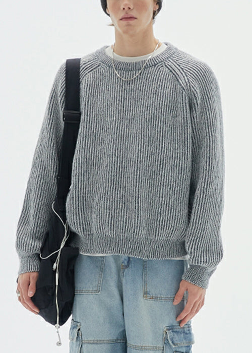 Simple Dark Gray O Neck Solid Knit Men Sweaters Spring