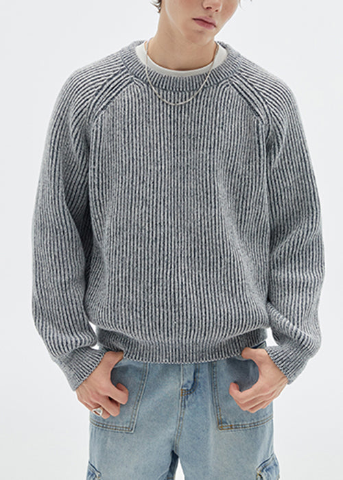 Simple Dark Gray O Neck Solid Knit Men Sweaters Spring