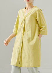 Simple Fruit Green V Neck Linen Tea Dress Summer