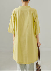 Simple Fruit Green V Neck Linen Tea Dress Summer