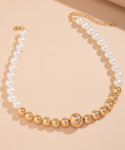 Simple Gold Alloy Pearl Patchwork Tassel Gratuated Bead Necklace